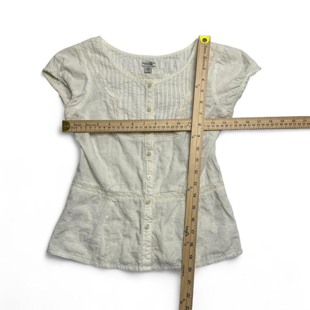 American Eagle Vintage White Baby Doll Button Short Sleeve Cotton Top Size Small - Picture 3 of 5